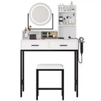 Coiffeuse LED noire/dorée avec miroir, 4 tiroirs et tabouret – 1 personne