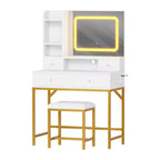 Coiffeuse rectangulaire blanche éclairée avec tabouret, 1 personne