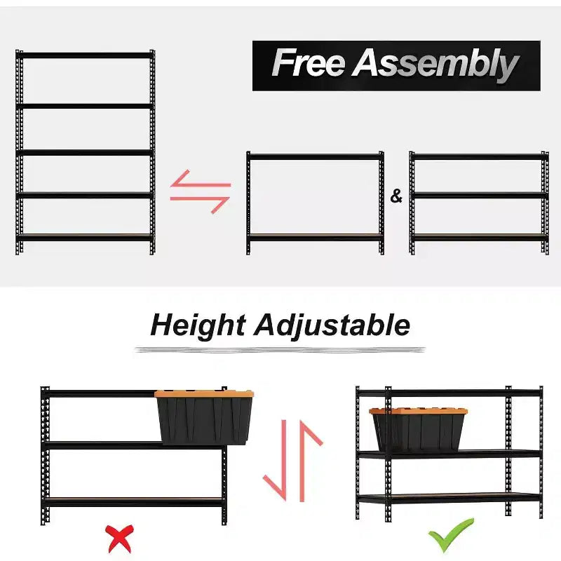 Étagère métallique argentée à 5 niveaux pour assemblage par une personne (122 cm L x 46 cm l x 185 cm H)