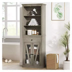 Armoire de rangement haute grise avec portes vitrées, 2 portes