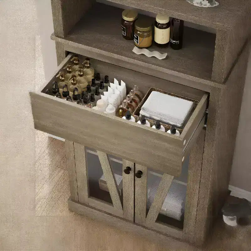 Armoire de rangement haute grise avec portes vitrées, 2 portes