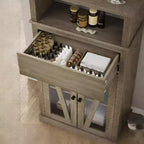 Armoire de rangement haute grise avec portes vitrées, 2 portes