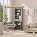 Armoire de rangement haute grise avec portes vitrées, 2 portes
