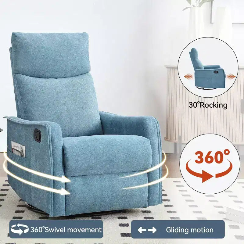 Fauteuil inclinable, pivotant et berçant en tissu avec chauffage et massage, monoplace – Beige / Bleu / Marron / Gris foncé / Vert / Kaki / Orange