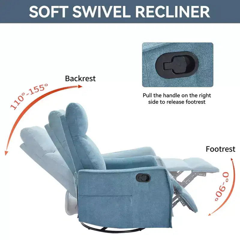 Fauteuil inclinable, pivotant et berçant en tissu avec chauffage et massage, monoplace – Beige / Bleu / Marron / Gris foncé / Vert / Kaki / Orange
