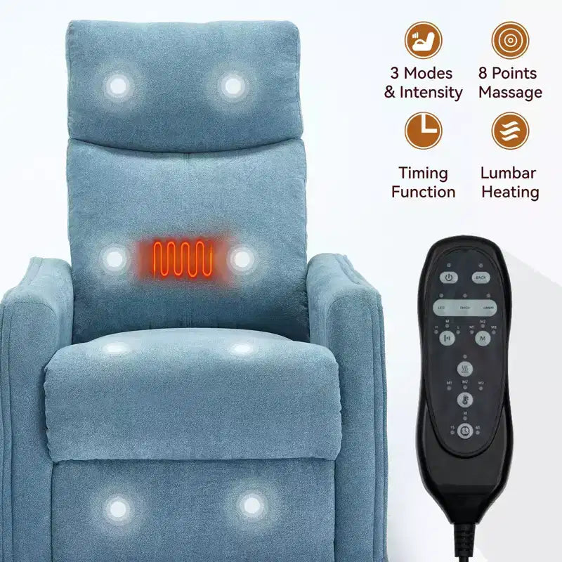 Fauteuil inclinable, pivotant et berçant en tissu avec chauffage et massage, monoplace – Beige / Bleu / Marron / Gris foncé / Vert / Kaki / Orange
