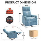 Fauteuil inclinable, pivotant et berçant en tissu avec chauffage et massage, monoplace – Beige / Bleu / Marron / Gris foncé / Vert / Kaki / Orange