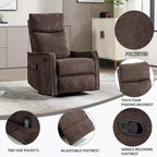 Fauteuil inclinable, pivotant et berçant en tissu avec chauffage et massage, monoplace – Beige / Bleu / Marron / Gris foncé / Vert / Kaki / Orange