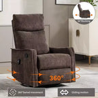 Fauteuil inclinable, pivotant et berçant en tissu avec chauffage et massage, monoplace – Beige / Bleu / Marron / Gris foncé / Vert / Kaki / Orange