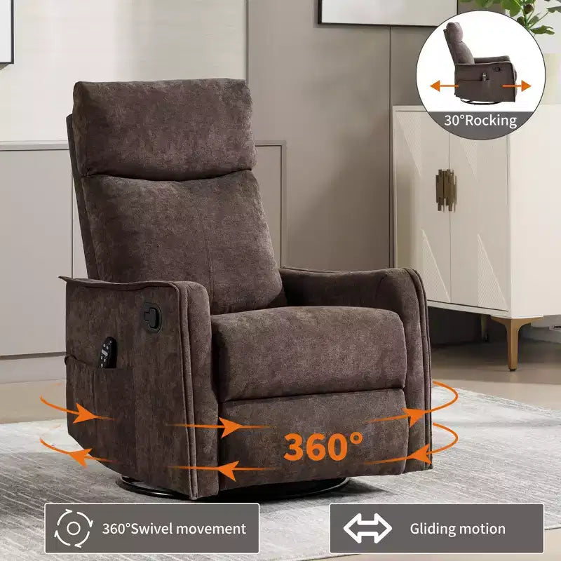 Fauteuil inclinable, pivotant et berçant en tissu avec chauffage et massage, monoplace – Beige / Bleu / Marron / Gris foncé / Vert / Kaki / Orange