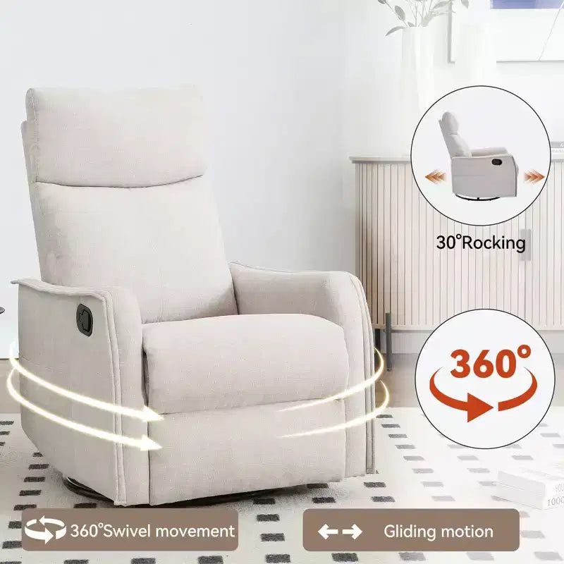 Fauteuil inclinable, pivotant et berçant en tissu avec chauffage et massage, monoplace – Beige / Bleu / Marron / Gris foncé / Vert / Kaki / Orange