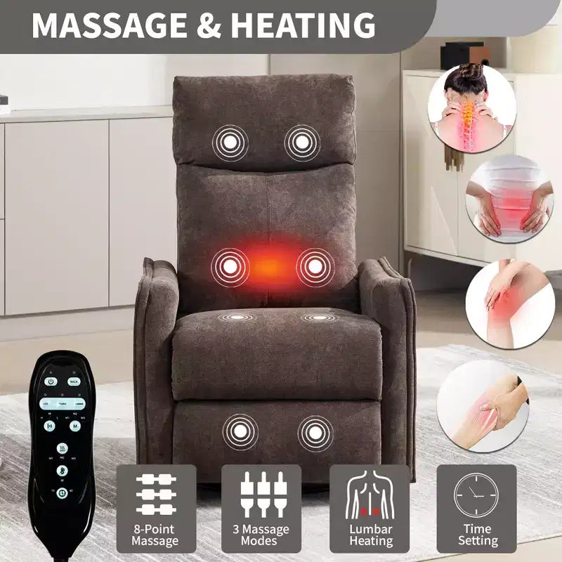 Fauteuil inclinable, pivotant et berçant en tissu avec chauffage et massage, monoplace – Beige / Bleu / Marron / Gris foncé / Vert / Kaki / Orange