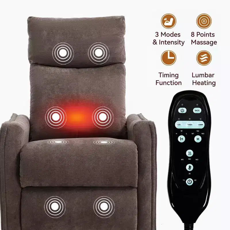 Fauteuil inclinable, pivotant et berçant en tissu avec chauffage et massage, monoplace – Beige / Bleu / Marron / Gris foncé / Vert / Kaki / Orange