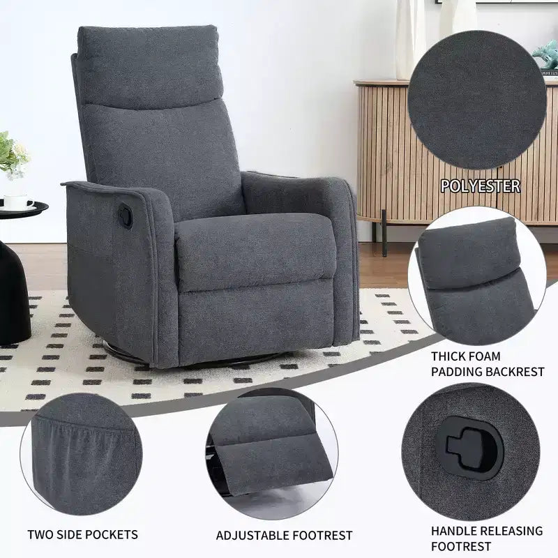 Fauteuil inclinable, pivotant et berçant en tissu avec chauffage et massage, monoplace – Beige / Bleu / Marron / Gris foncé / Vert / Kaki / Orange