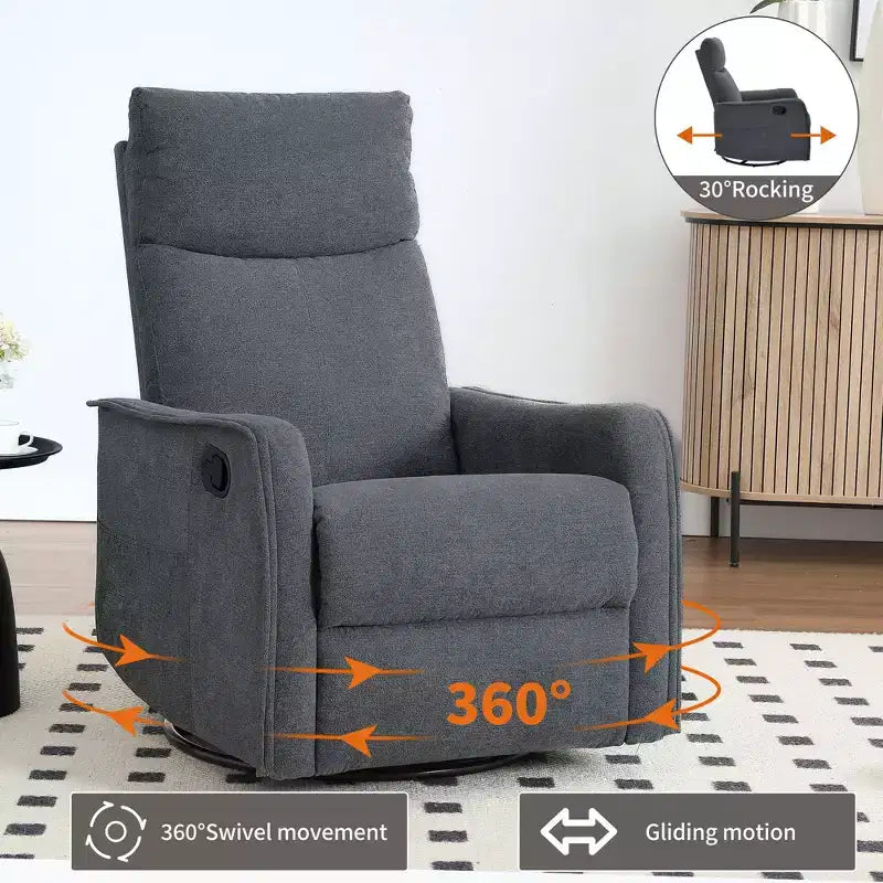 Fauteuil inclinable, pivotant et berçant en tissu avec chauffage et massage, monoplace – Beige / Bleu / Marron / Gris foncé / Vert / Kaki / Orange