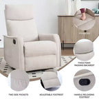 Fauteuil inclinable, pivotant et berçant en tissu avec chauffage et massage, monoplace – Beige / Bleu / Marron / Gris foncé / Vert / Kaki / Orange