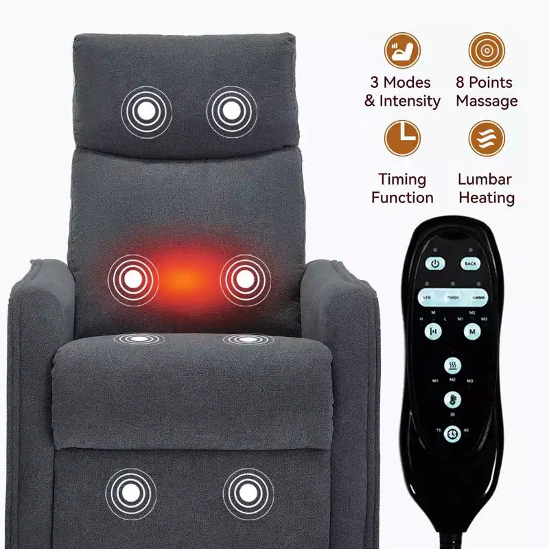 Fauteuil inclinable, pivotant et berçant en tissu avec chauffage et massage, monoplace – Beige / Bleu / Marron / Gris foncé / Vert / Kaki / Orange