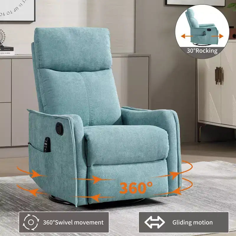 Fauteuil inclinable, pivotant et berçant en tissu avec chauffage et massage, monoplace – Beige / Bleu / Marron / Gris foncé / Vert / Kaki / Orange