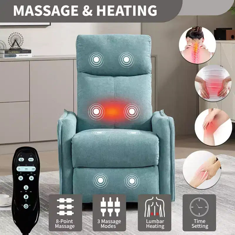 Fauteuil inclinable, pivotant et berçant en tissu avec chauffage et massage, monoplace – Beige / Bleu / Marron / Gris foncé / Vert / Kaki / Orange
