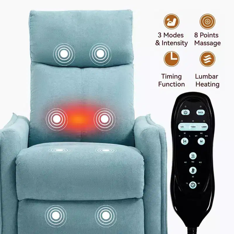 Fauteuil inclinable, pivotant et berçant en tissu avec chauffage et massage, monoplace – Beige / Bleu / Marron / Gris foncé / Vert / Kaki / Orange