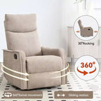 Fauteuil inclinable, pivotant et berçant en tissu avec chauffage et massage, monoplace – Beige / Bleu / Marron / Gris foncé / Vert / Kaki / Orange
