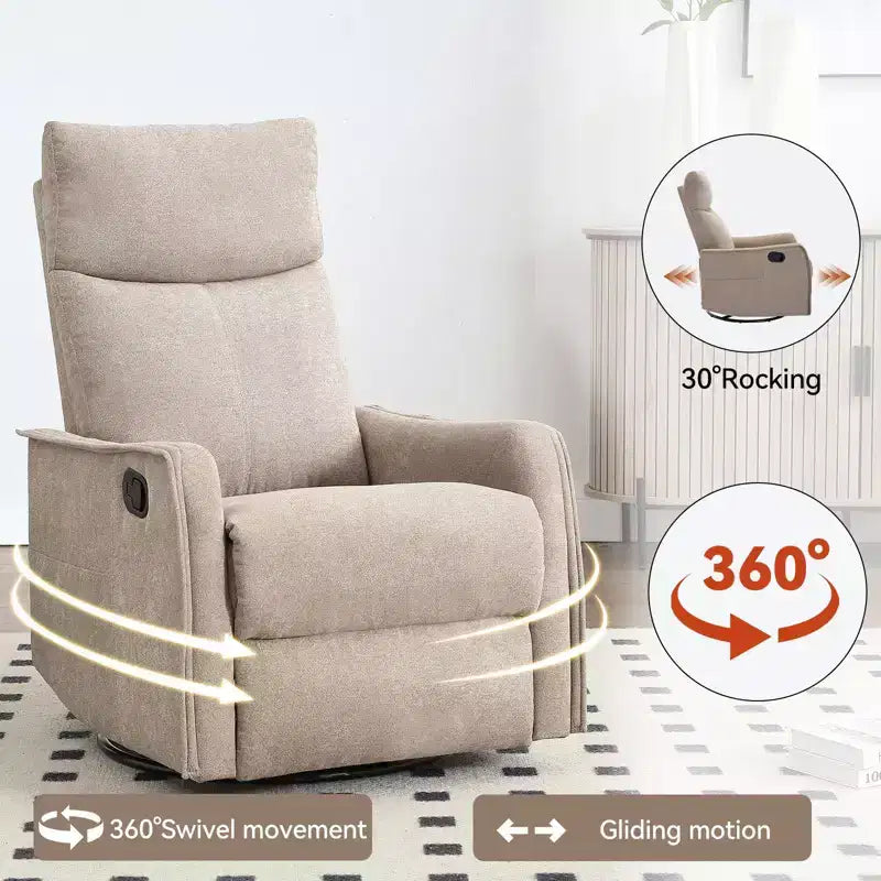 Fauteuil inclinable, pivotant et berçant en tissu avec chauffage et massage, monoplace – Beige / Bleu / Marron / Gris foncé / Vert / Kaki / Orange