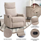 Fauteuil inclinable, pivotant et berçant en tissu avec chauffage et massage, monoplace – Beige / Bleu / Marron / Gris foncé / Vert / Kaki / Orange