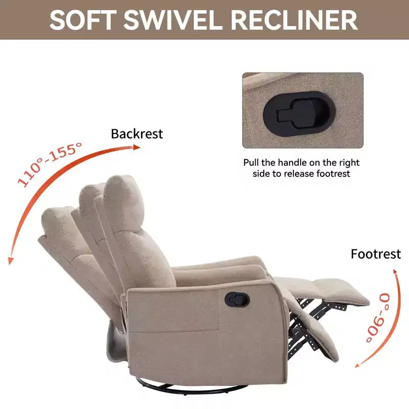 Fauteuil inclinable, pivotant et berçant en tissu avec chauffage et massage, monoplace – Beige / Bleu / Marron / Gris foncé / Vert / Kaki / Orange