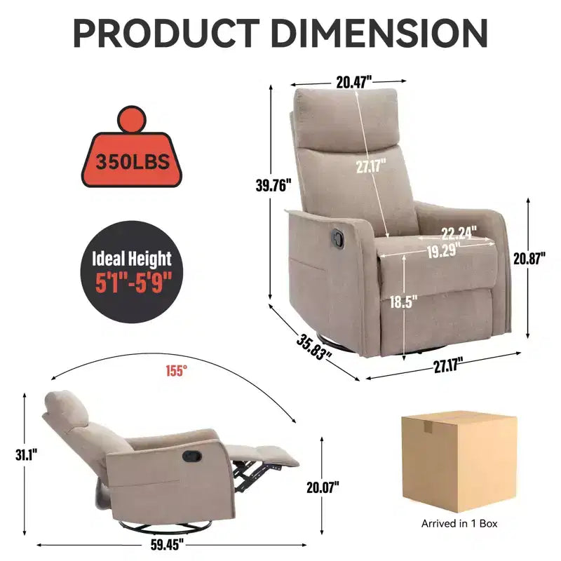 Fauteuil inclinable, pivotant et berçant en tissu avec chauffage et massage, monoplace – Beige / Bleu / Marron / Gris foncé / Vert / Kaki / Orange