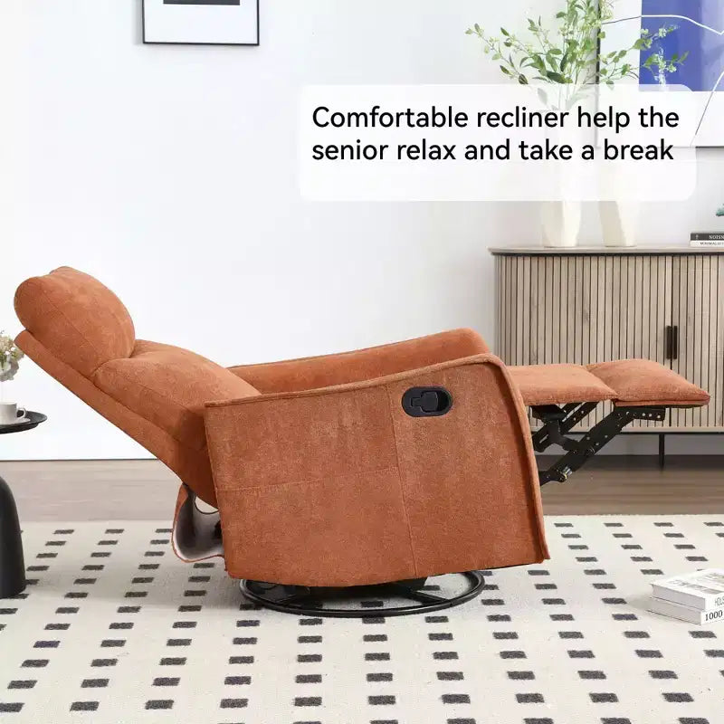 Fauteuil inclinable, pivotant et berçant en tissu avec chauffage et massage, monoplace – Beige / Bleu / Marron / Gris foncé / Vert / Kaki / Orange