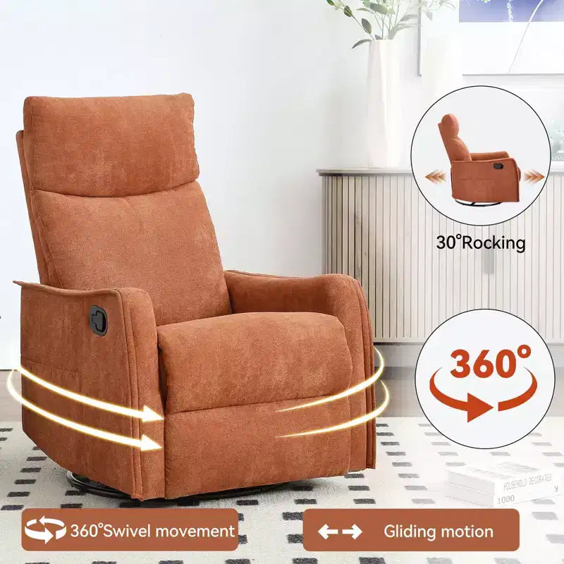 Fauteuil inclinable, pivotant et berçant en tissu avec chauffage et massage, monoplace – Beige / Bleu / Marron / Gris foncé / Vert / Kaki / Orange