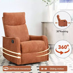 Fauteuil inclinable, pivotant et berçant en tissu avec chauffage et massage, monoplace – Beige / Bleu / Marron / Gris foncé / Vert / Kaki / Orange