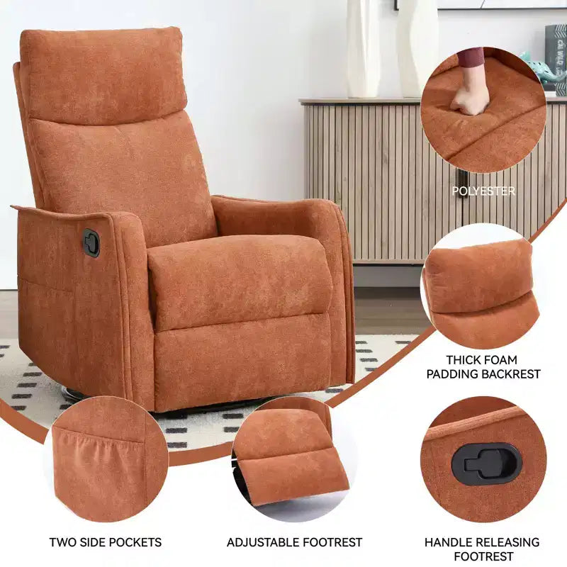 Fauteuil inclinable, pivotant et berçant en tissu avec chauffage et massage, monoplace – Beige / Bleu / Marron / Gris foncé / Vert / Kaki / Orange