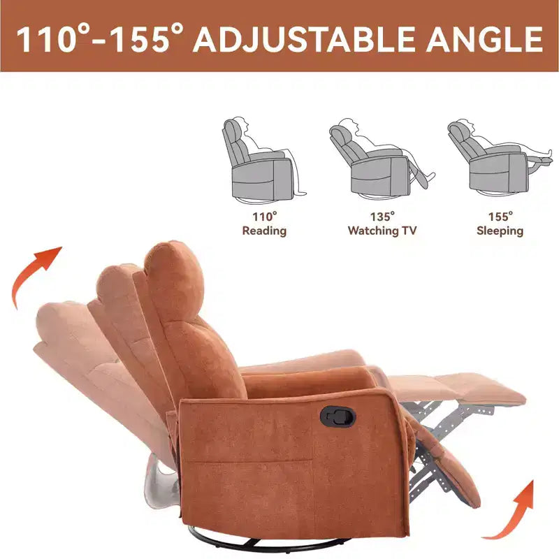 Fauteuil inclinable, pivotant et berçant en tissu avec chauffage et massage, monoplace – Beige / Bleu / Marron / Gris foncé / Vert / Kaki / Orange