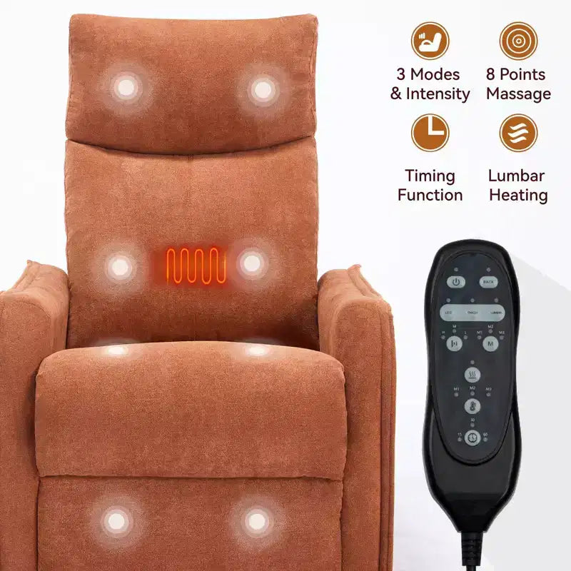 Fauteuil inclinable, pivotant et berçant en tissu avec chauffage et massage, monoplace – Beige / Bleu / Marron / Gris foncé / Vert / Kaki / Orange