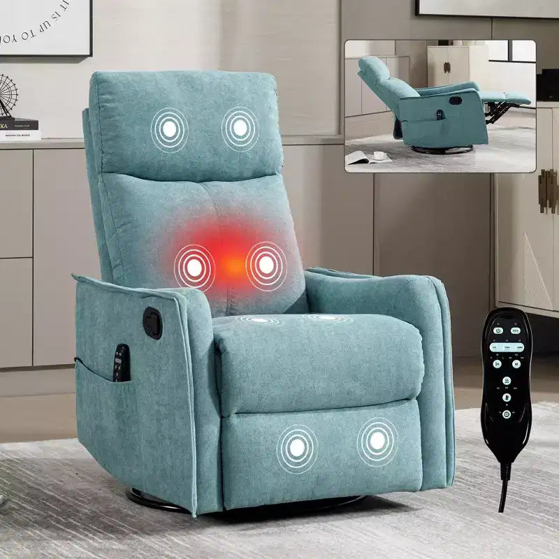 Fauteuil inclinable, pivotant et berçant en tissu avec chauffage et massage, monoplace – Beige / Bleu / Marron / Gris foncé / Vert / Kaki / Orange