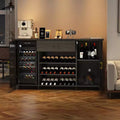 71 Inch Industrial Style Beverage Cabinet, Rustic Black Finish with Wine Racks and Storage Drawer, Multi-Purpose Sideboard for Kitchen DiningBlack