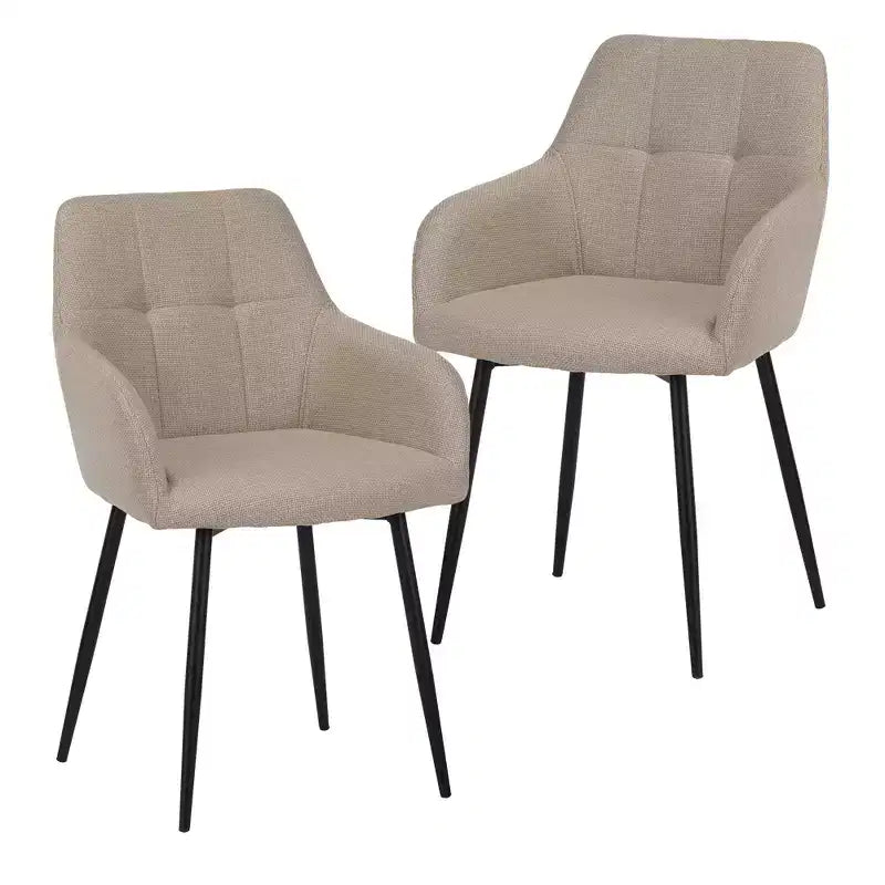 Chaises de salle à manger capitonnées grises avec accoudoirs, lot de 2
