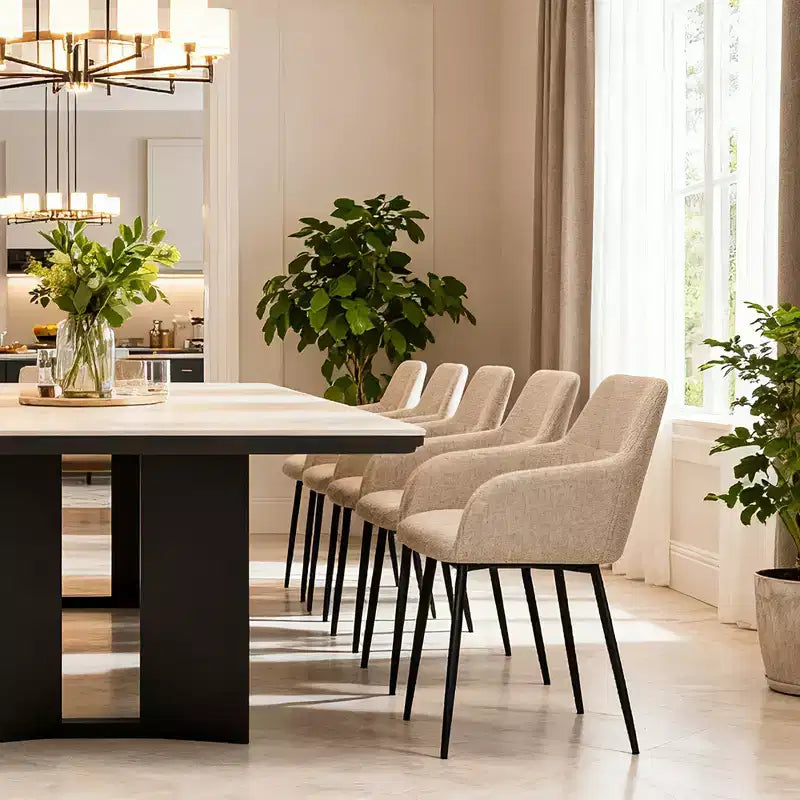 Chaises de salle à manger capitonnées grises avec accoudoirs, lot de 2