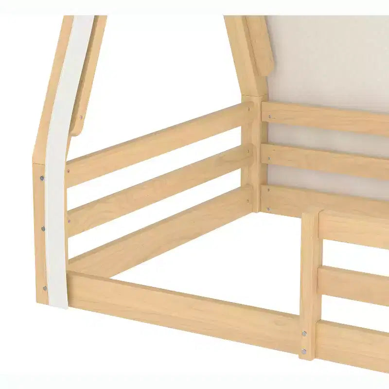 Tente cabane lit au sol pour enfants vert/rose avec bande lumineuse et barrières de sécurité – Simple/Double