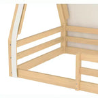 Tente cabane lit au sol pour enfants vert/rose avec bande lumineuse et barrières de sécurité – Simple/Double