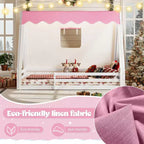Tente cabane lit au sol pour enfants vert/rose avec bande lumineuse et barrières de sécurité – Simple/Double