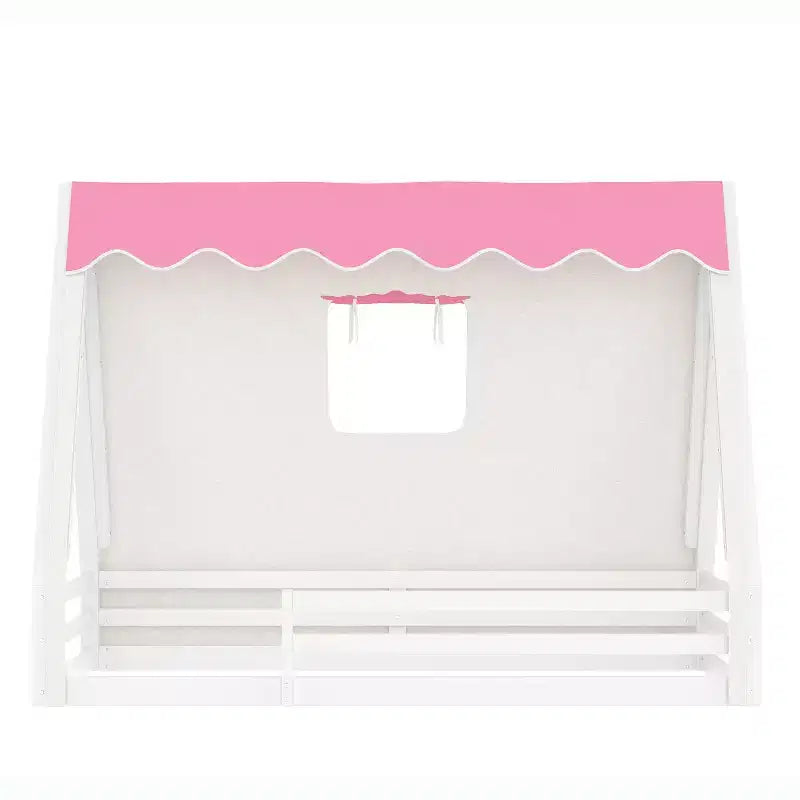 Tente cabane lit au sol pour enfants vert/rose avec bande lumineuse et barrières de sécurité – Simple/Double