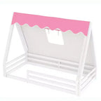 Tente cabane lit au sol pour enfants vert/rose avec bande lumineuse et barrières de sécurité – Simple/Double