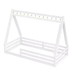 Tente cabane lit au sol pour enfants vert/rose avec bande lumineuse et barrières de sécurité – Simple/Double
