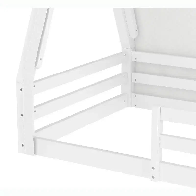 Tente cabane lit au sol pour enfants vert/rose avec bande lumineuse et barrières de sécurité – Simple/Double