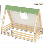 Tente cabane lit au sol pour enfants vert/rose avec bande lumineuse et barrières de sécurité – Simple/Double