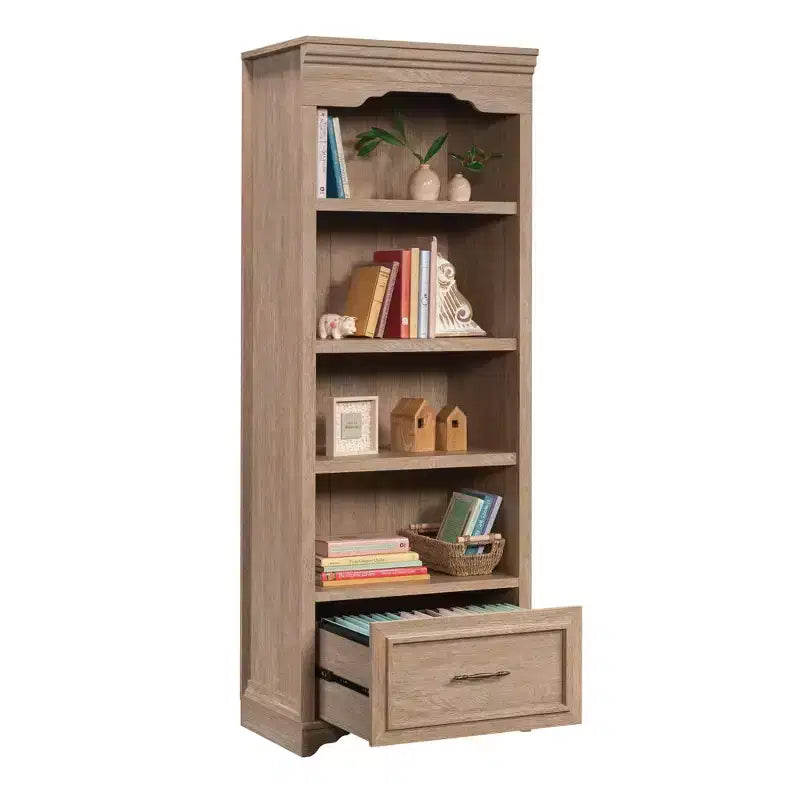 Bibliothèque en bois marron de 183 cm de hauteur, 1 personne, avec tiroir de classement et étagères réglables
