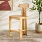 Tabouret de comptoir en bois – Noir / Blond clair / Noyer, Sans accoudoirs, Dossier mi-hauteur, 1 place