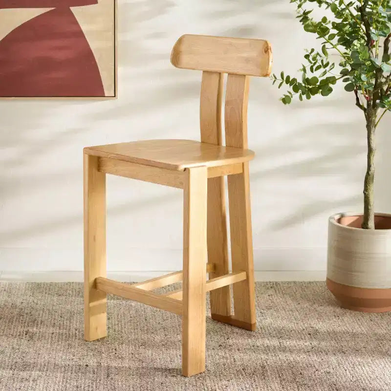 Tabouret de comptoir en bois – Noir / Blond clair / Noyer, Sans accoudoirs, Dossier mi-hauteur, 1 place